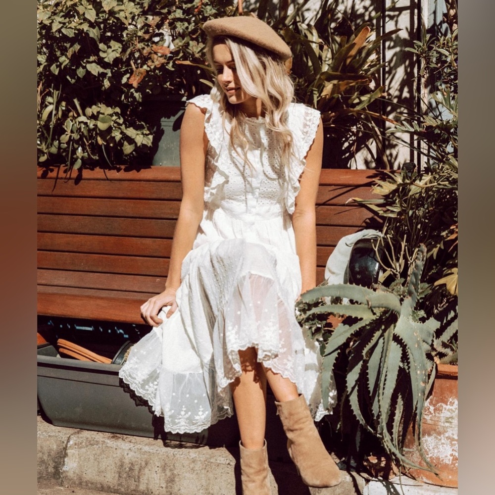 Abel the Label white eyelet maxi cotton dress size L